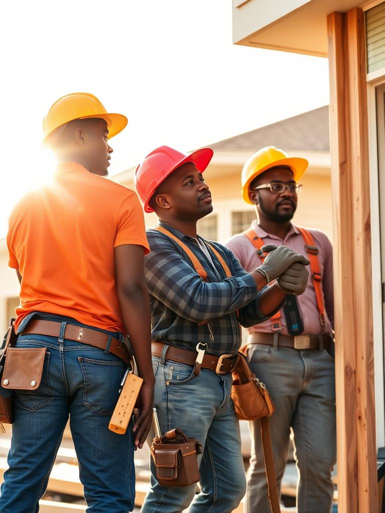 Tradespeople working together on a home build